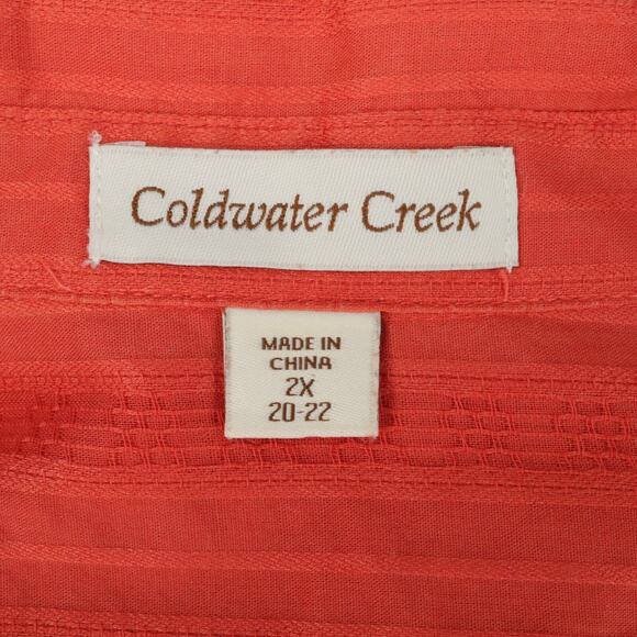 Coldwater Creek Top Plus 2X Orange Textured Cotton Blouse Roll Tab Sleeve Career - Picture 3 of 13